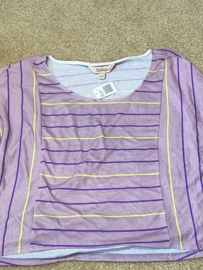 Decree Lavender Striped Tee with Pastel Accents Wide Collard Size XL T32